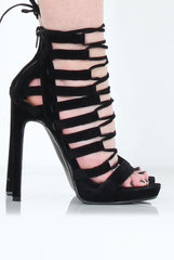 Angel Black Suede Caged Platform Heels-Heels