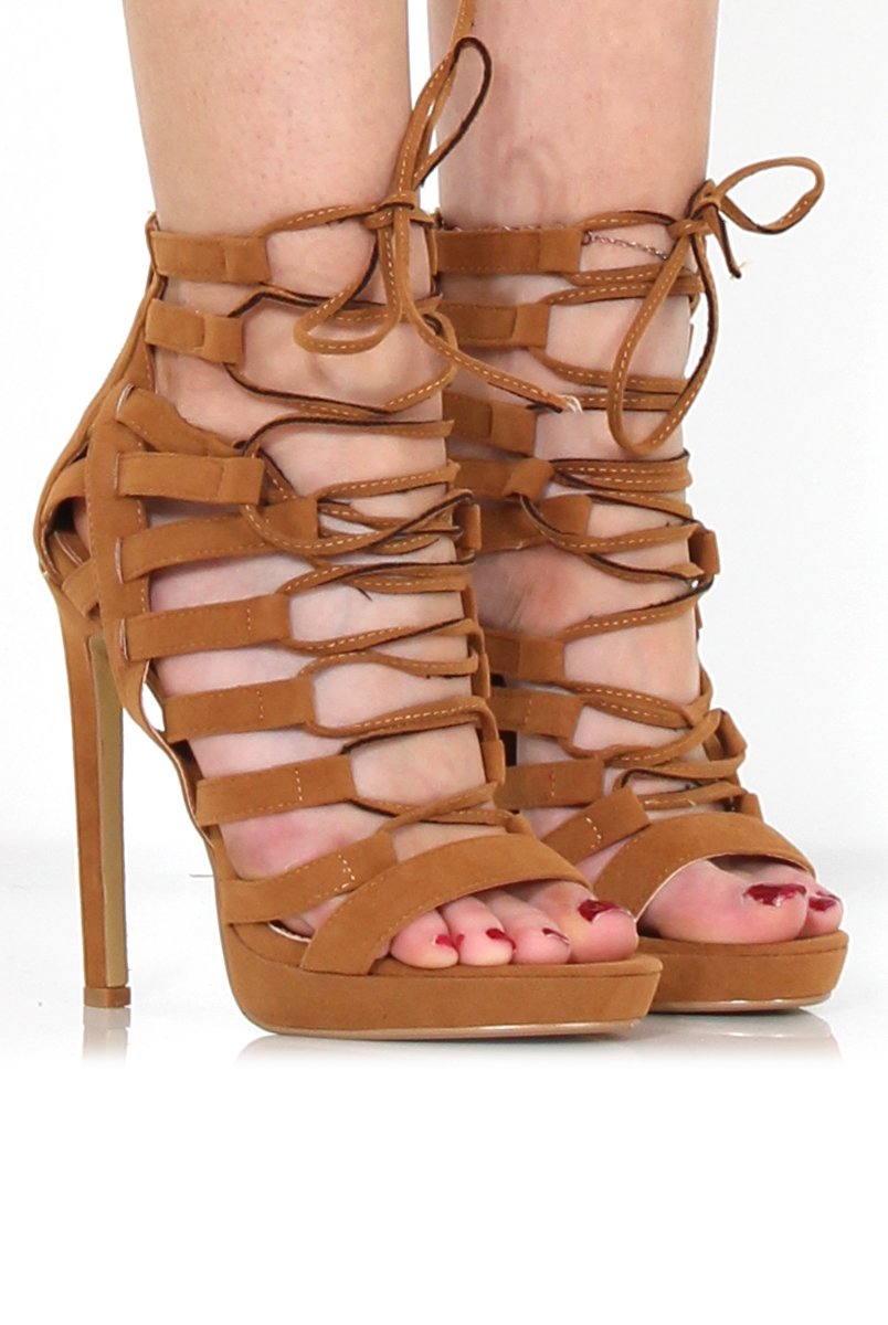 Tan caged sale heels