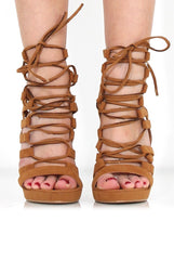 Angel Tan Suede Caged Platform Heels-Heels