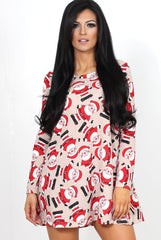 Angelica Beige Snowman Swing Dress-Dresses