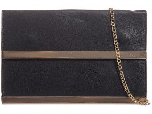 Anika Gold Trim Faux Leather Clutch Bag-Bags