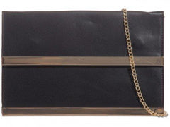 Anika Gold Trim Faux Leather Clutch Bag-Bags
