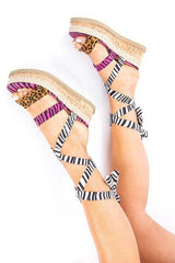 Animal Multi Print Lace Up Platform Wedges - Camara-Wedges
