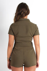 Anita Khaki Zip Front Playsuit-Playsuits