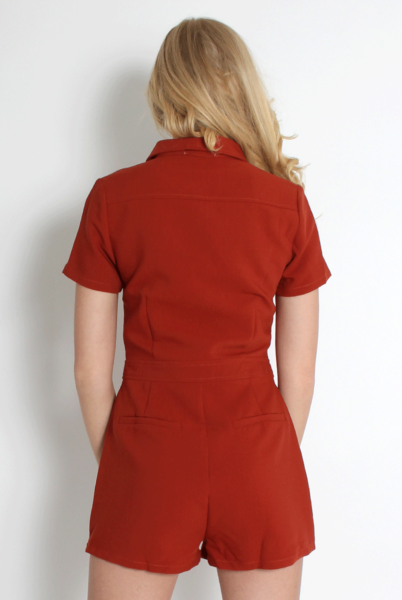Anita Rust Zip Front Playsuit-Playsuits