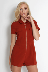 Anita Rust Zip Front Playsuit-Playsuits