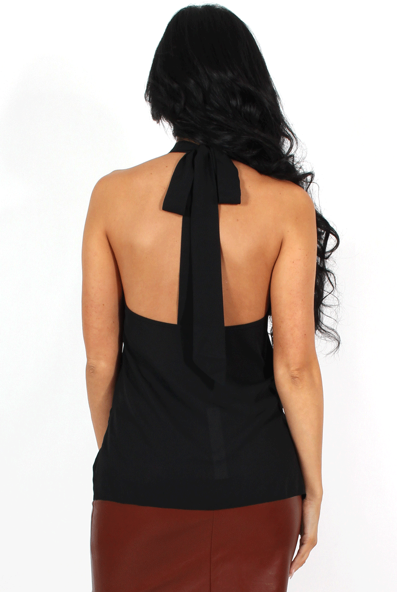 Annie Black Halterneck Low Back Top-Tops