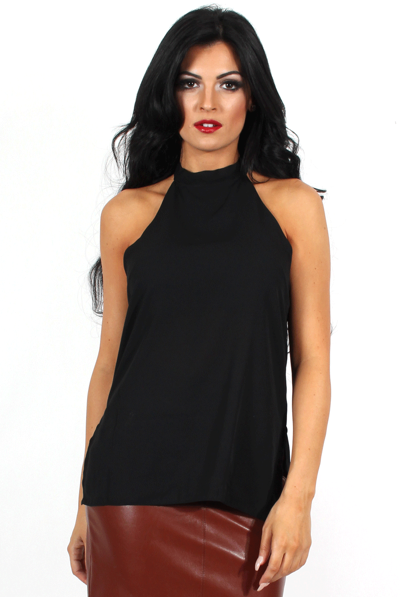 Annie Black Halterneck Low Back Top-Tops