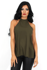 Annie Khaki Halterneck Low Back Top-Tops