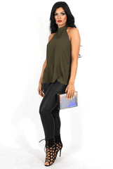 Annie Khaki Halterneck Low Back Top-Tops