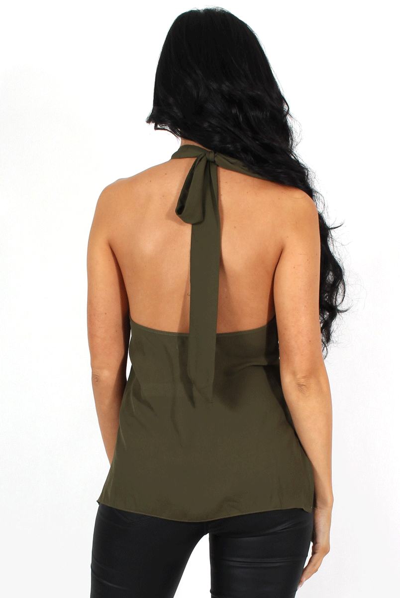 Annie Khaki Halterneck Low Back Top-Tops