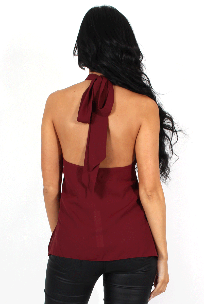 Annie Wine Halterneck Low Back Top-Tops