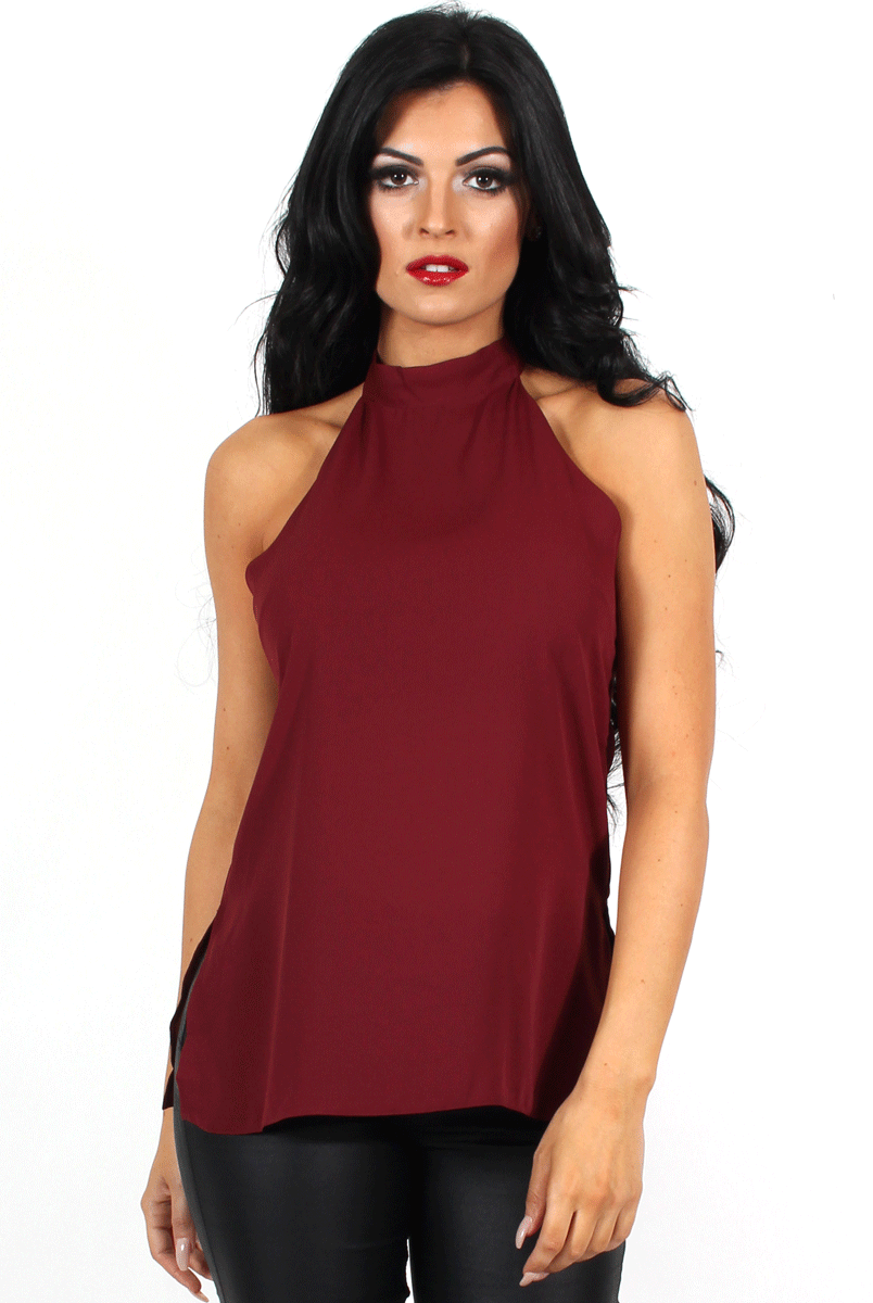 Annie Wine Halterneck Low Back Top-Tops