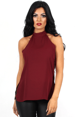 Annie Wine Halterneck Low Back Top-Tops
