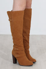Ansel Tan Over The Knee Buckle Boots-Boots