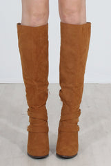 Ansel Tan Over The Knee Buckle Boots-Boots