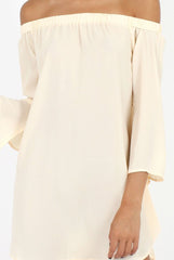 Apricot Bardot Split Sleeve Dress - Sharpay-Dresses