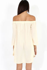 Apricot Bardot Split Sleeve Dress - Sharpay-Dresses