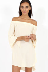 Apricot Bardot Split Sleeve Dress - Sharpay-Dresses