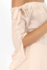Apricot Bardot Tie Sleeve Playsuit - Elisa-Playsuits