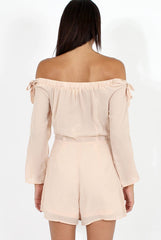 Apricot Bardot Tie Sleeve Playsuit - Elisa-Playsuits