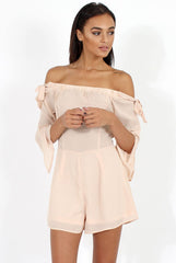 Apricot Bardot Tie Sleeve Playsuit - Elisa-Playsuits