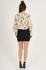 Apricot Floral Tie Bell Sleeve Top - Gemma-Tops