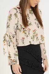 Apricot Floral Tie Bell Sleeve Top - Gemma-Tops