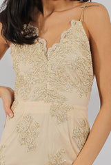 Apricot & Gold Embellished Strappy Dress - Amal-Dresses
