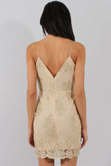 Apricot & Gold Embellished Strappy Dress - Amal-Dresses
