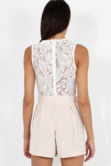 Apricot Lace Pleated Cut Out Playsuit - Renata-Playsuits