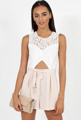 Apricot Lace Pleated Cut Out Playsuit - Renata-Playsuits