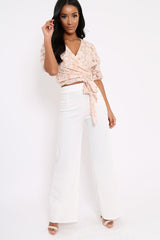 Apricot Lace Tie Crop Top - Aurora-Tops