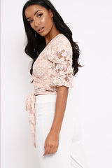 Apricot Lace Tie Crop Top - Aurora-Tops