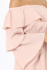 Apricot Layered Bardot Playsuit - Barbara-Playsuits