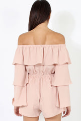 Apricot Layered Bardot Playsuit - Barbara-Playsuits