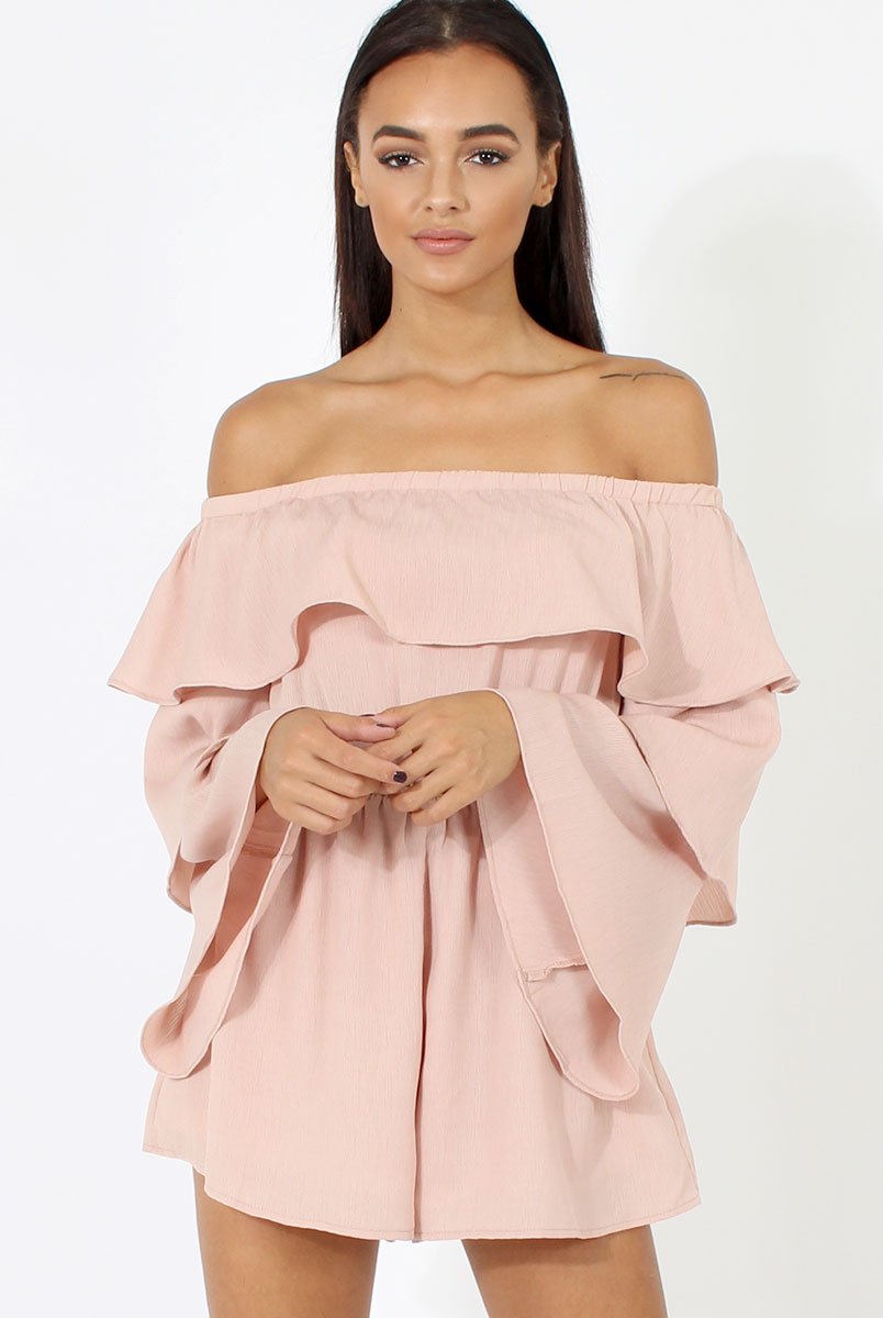 Apricot Layered Bardot Playsuit - Barbara-Playsuits