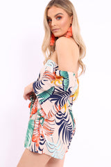 Apricot Leaf Print Bardot Playsuit - Ursula-Playsuits