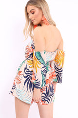 Apricot Leaf Print Bardot Playsuit - Ursula-Playsuits