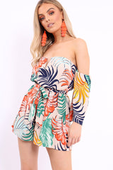 Apricot Leaf Print Bardot Playsuit - Ursula-Playsuits