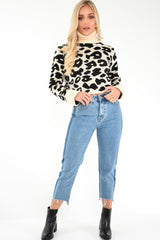 Apricot Leopard Crop Roll Neck Jumper - Halley-Jumper