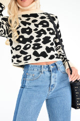 Apricot Leopard Crop Roll Neck Jumper - Halley-Jumper