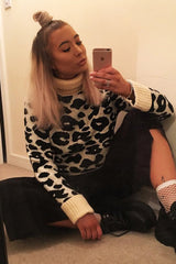 Apricot Leopard Crop Roll Neck Jumper - Halley-Jumper