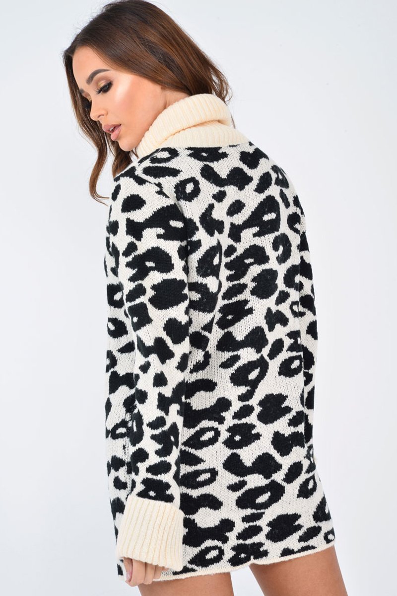 Apricot Leopard Roll Neck Jumper - Deona-Jumper