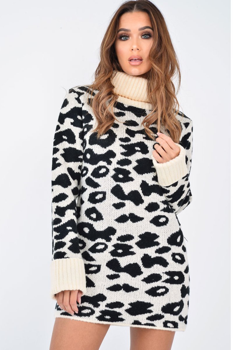 Apricot Leopard Roll Neck Jumper - Deona-Jumper