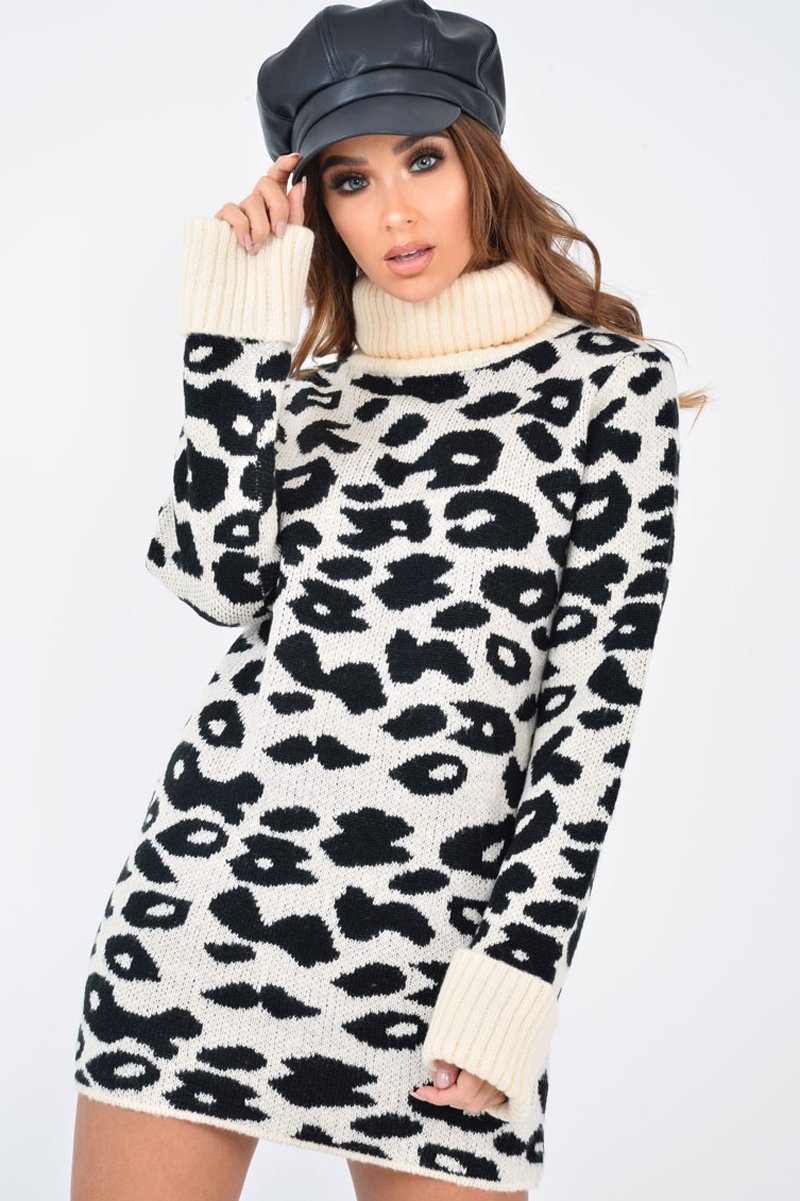 Apricot Leopard Roll Neck Jumper - Deona-Jumper