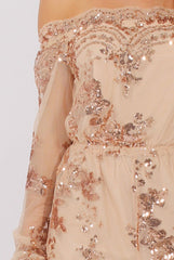 Apricot Mesh Layer Sequin Bardot Playsuit - Leonie-Playsuits