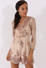 Apricot Mesh Layer Sequin Playsuit - Rowan-Playsuits