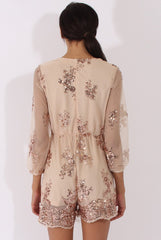 Apricot Mesh Layer Sequin Playsuit - Rowan-Playsuits