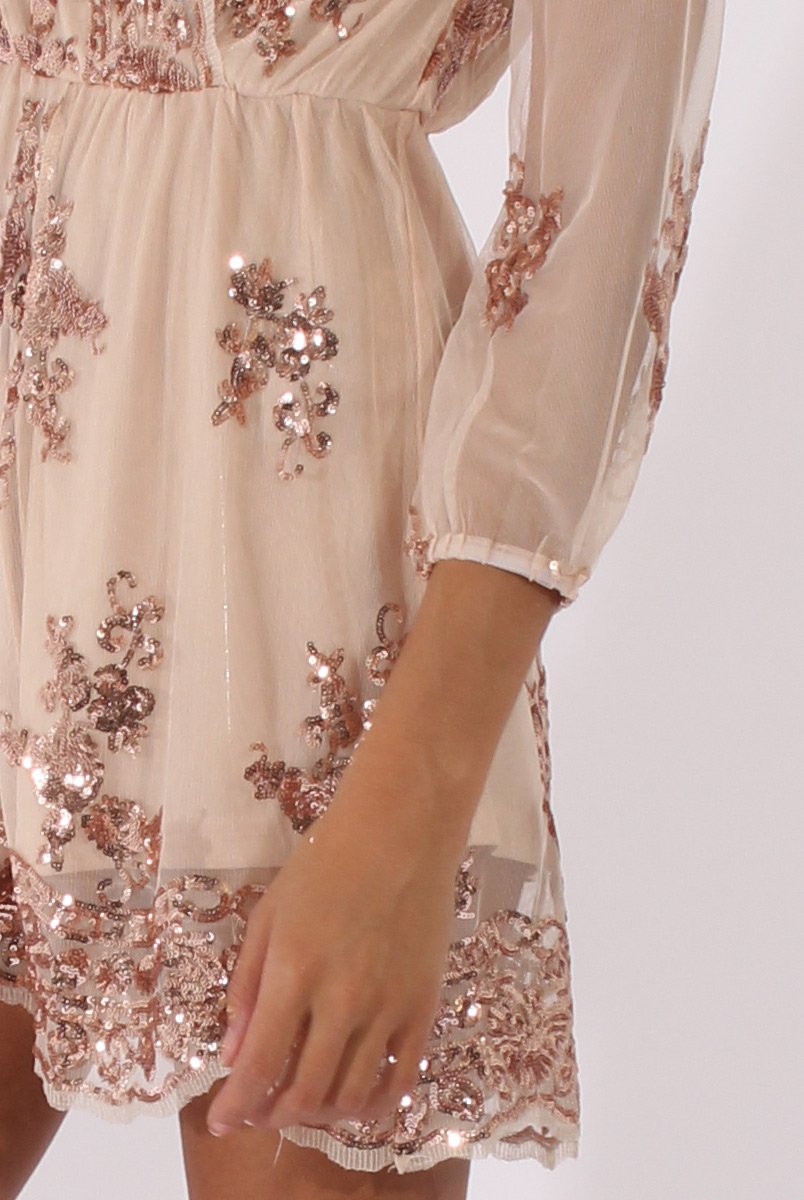 Apricot Mesh Layer Sequin Playsuit - Rowan-Playsuits